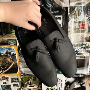 Men's Black Tassel Loafers Dress Shoes Size 9